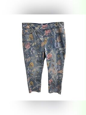 Tribal Floral-Print Blue Denim Cropped Jeans Size M